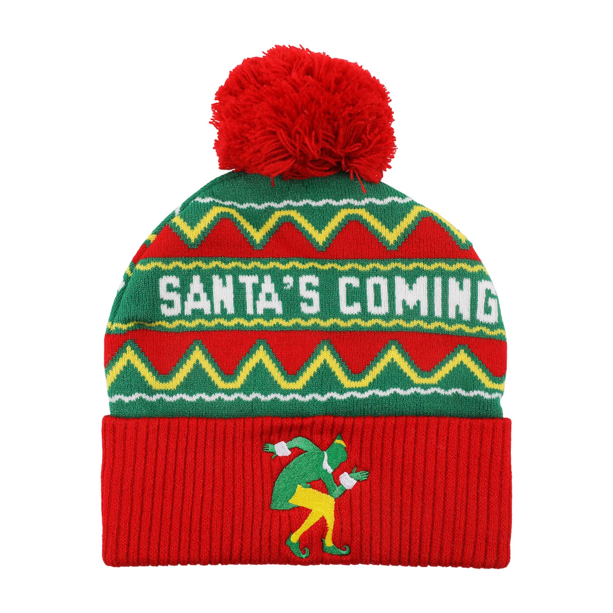 Elf™ Santa's Coming Red & Green Pom Pom Beanie